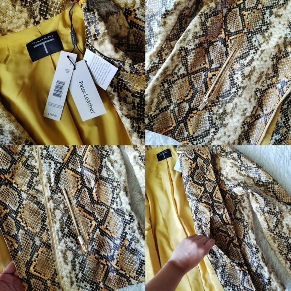 T TAHARI Snake Print Faux Leather Moto Jacket S - Picture 15 of 16